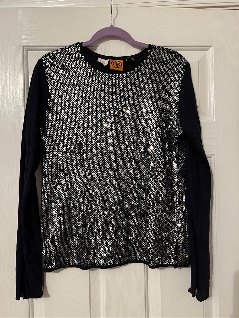 Tory Burch Navy Blue Top with Silver Sequins